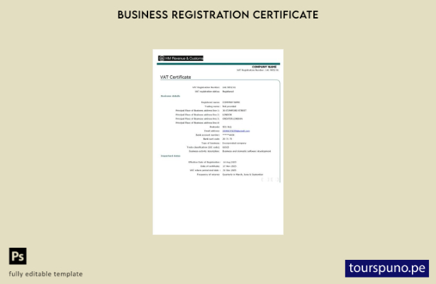 listo para imprimir plantilla de plantilla de certificado de IVA del Reino Unido